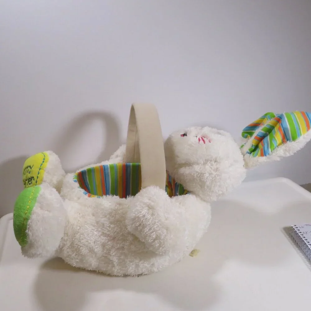 Plush Easter Bunny Rabbit Basket with colorful striping Dan Dee